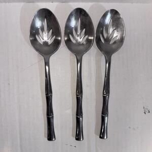 3 Vintage MCM Oxford Hall Stainless Serving Pieces Flatware Bamboo Bone Silver